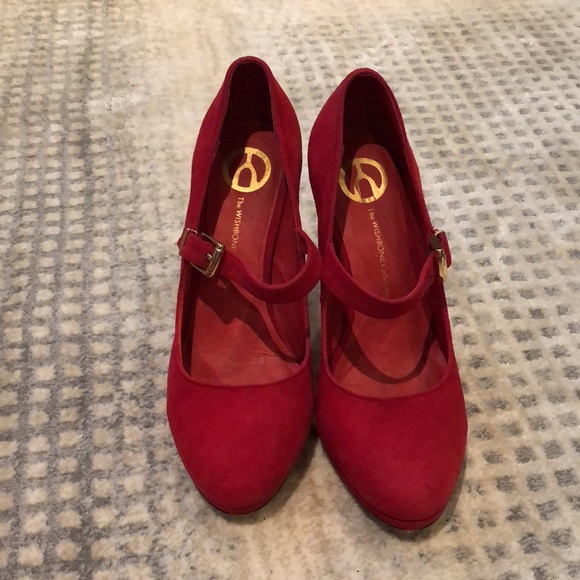 Size 8 red suede wish bone Mary janes - Picture 2 of 5